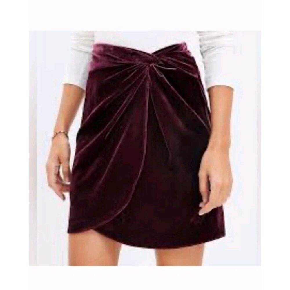 New Loft Velvet Twist Shift Skirt Purple Zip Closure Womens Size 4